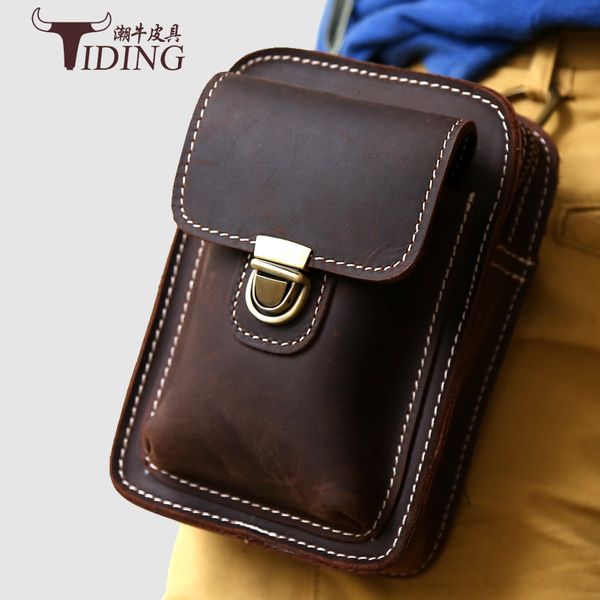 

waistbags packs luggage layer cowhide outdoor sports small waist crazy horse skin mobile phone pendant leather men's bags