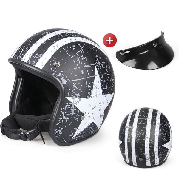 Caschi da moto per adulti Vintage 3/4 Open Face Bubble Visor Casco Moto Casco da moto retrò con protezione estiva traspirante