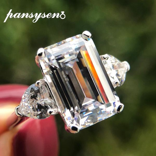 

cluster rings pansysen exquisite real 925 sterling silver 7ct created moissanite citrine for women fashion jewelry wedding cocktail ring, Golden;silver