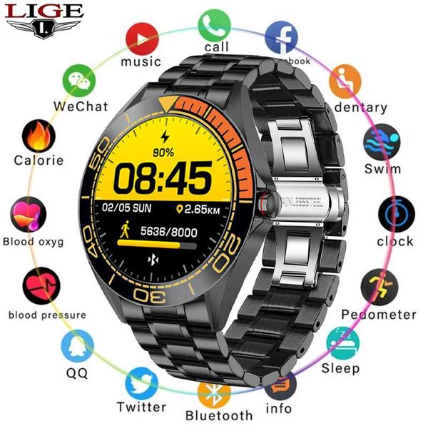 

stainless steel digital watch men sport watches electronic led male wrist for clock waterproof bluetooth hour wristwatches, Slivery;brown