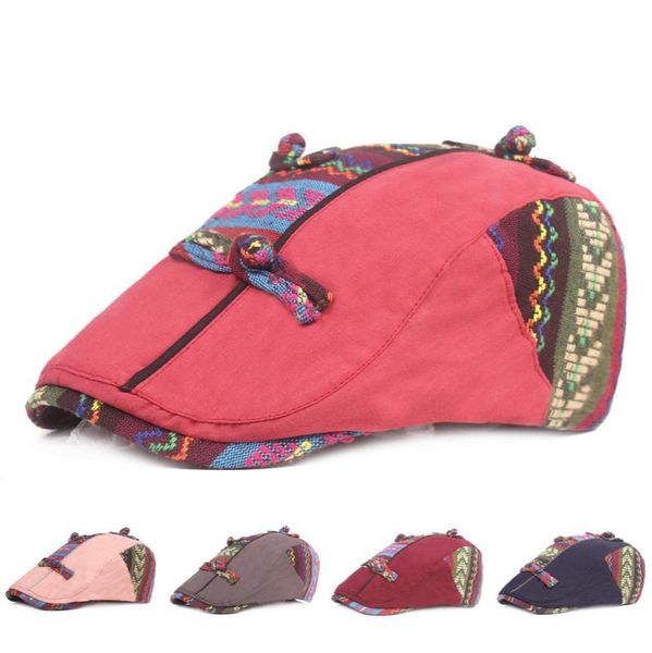 

berets chinese style beret hat ladies embroidered disc buckle forward ethnic art girl women's casual winter, Blue;gray