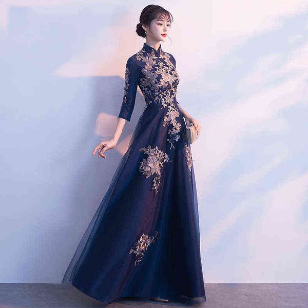 

prom luxury boutique occasion dresses chine evening female 2021 banquet cheongsam host dignified atmosphere long skirt summer, Black