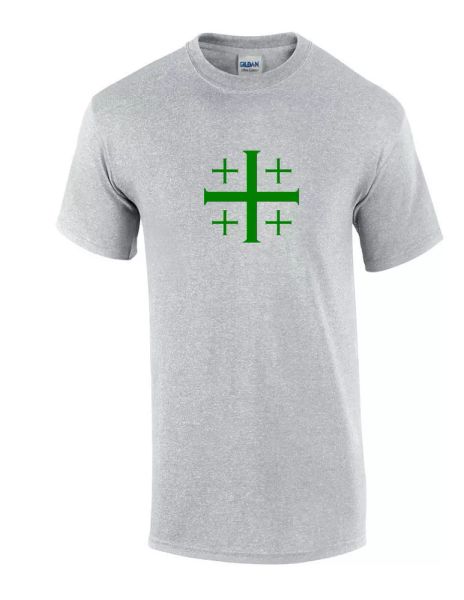 

green jerusalem cross knights templar t-shirt gray christian jesus god shirt, White;black