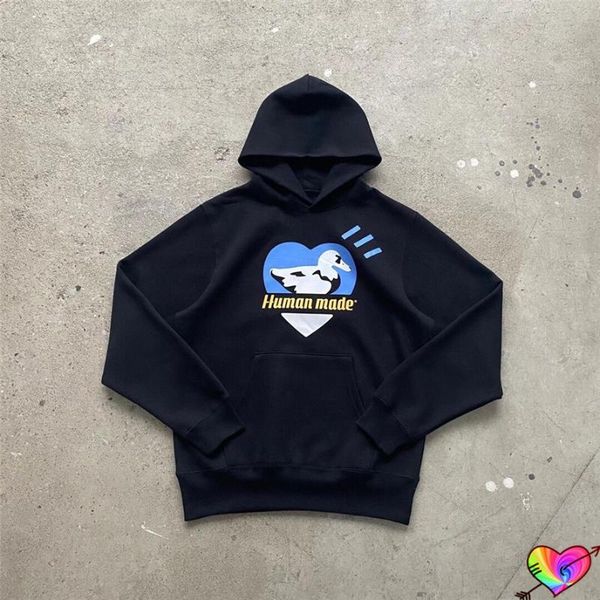 

men's hoodies & sweatshirts blue heart human made duck hoodie men women cartoon logo graphic casual pullovers, Black