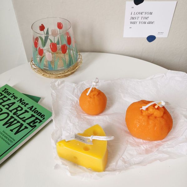 Küp soya balmumu kabarcık mum sevimli kokulu mumlar turuncu limon peyniri aromaterapi küçük rahatlatıcı doğum günü hediyesi th0024