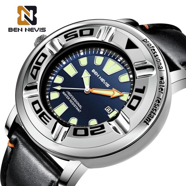 

wristwatches relogio masculino ben nevis 2021 mens watches brand casual leather waterproof date quartz watch man clock box bn3019g, Slivery;brown