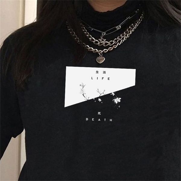 

death flower or life japanese fashion casual funny women tee t-shirt gothic style cool grunge harajuku retro 210512, White