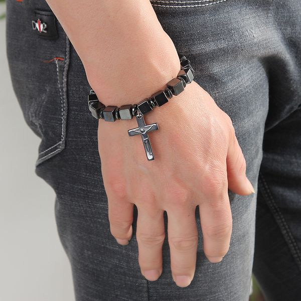 

bracelet 2021 magnet cross charm magnetic therapy men's jewelry sale, Golden;silver