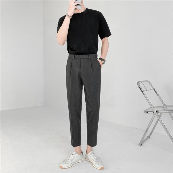 

men's pants 2021 business dress korean style slim fit office social suit casual trousers streetwear luxury, Black