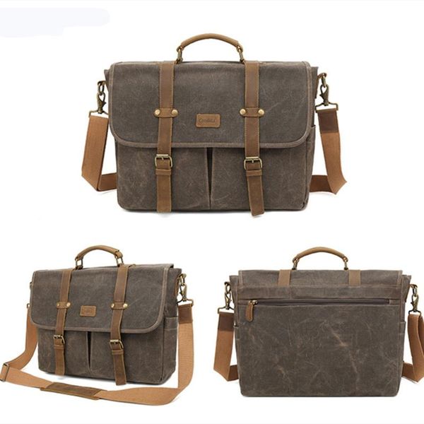 

backpack coolbell bag 17.3 inch hand oil wax cloth diagonal multi-function lapoutdoor waterproof