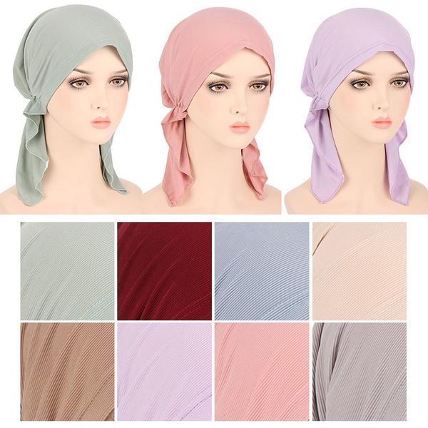 

ethnic clothing two-tail turban hat pinstriped inner hijabs muslim chemotherapy simplicity polychromatic breathable headscarf, Red
