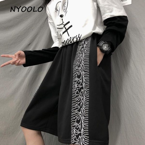 

harajuku streetwear totem print loose jogger shorts women men summer elastic waist hip hop skateboard black women's, White;black