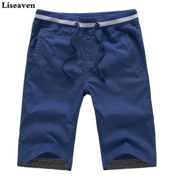 

liseaven mens cotton shorts summer breathable male solid elastic waist casual short pants men's, White;black