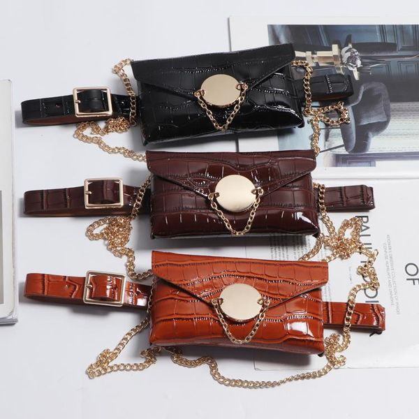

waist bags fashion crocodile grain pu leather belt phone packs women makeup wallet flap bag female long chain messenger