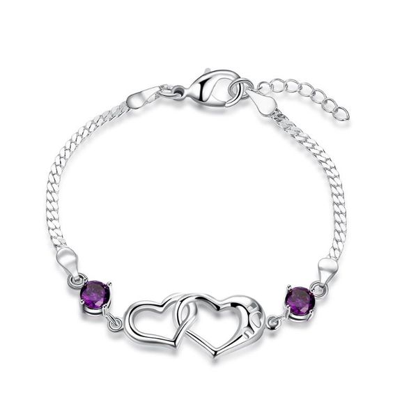 

charm bracelets fashion classic heart shaped lady aesthetic bracelet love purple crystal zircon, Golden;silver