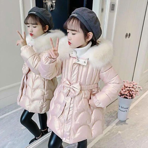 

down coat girls winter jacket children's warm clothing fashion fur hooded parkas outwear teenage waterproof tz12, Blue;gray
