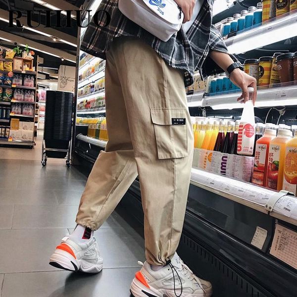 

men's pants ruihuo 2021 cargo harem men trousers casual joggers sweatpants hip hop streetwear male plus size m-2xl, Black