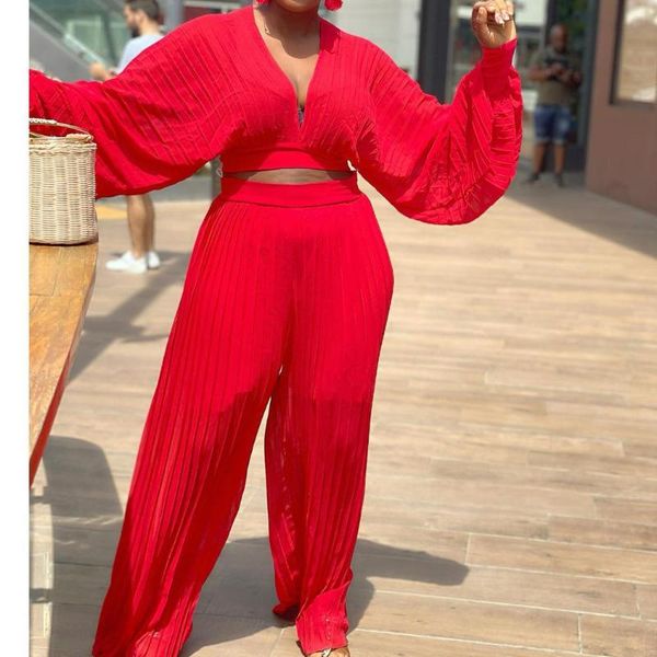 

ethnic clothing spring autumn african women v-neck long sleeve red blue black two pieces sets +pant clothes suit