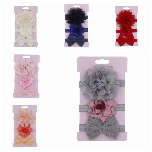 

3pc/set cute chiffon flower cloth art head bands for children sweet baby hair accessories headwear ornament, Slivery;white