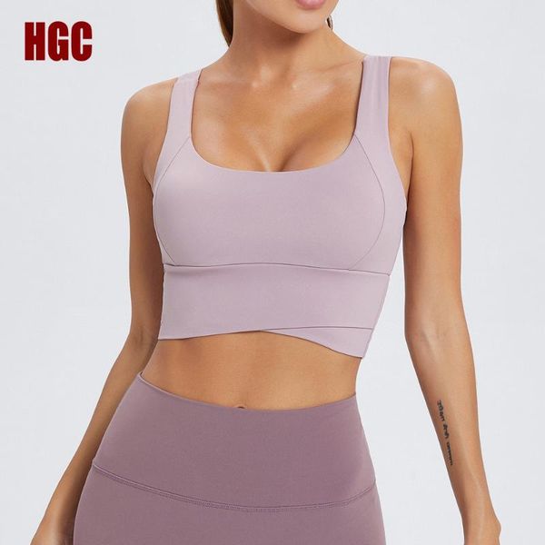 

yoga outfit training solid bras padded high impact support sports workout gym crop women push-up naked-feel running vest hgc