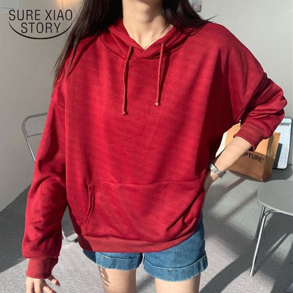 

women's hoodies & sweatshirts plus size early autumn korean version of loose solid color hooded long-sleeved guard schoolgirl ins sweet, Black