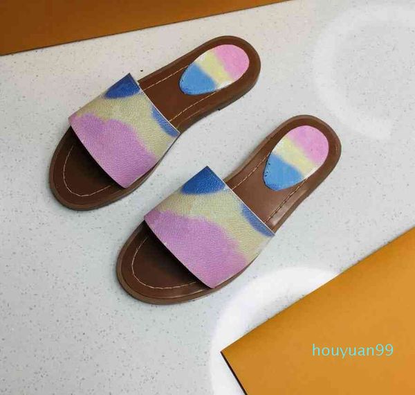 

2021 designer sandals fashion women's sandals women with box luxury flower printed tie-dye beach flip flops slipper big size 42, Black