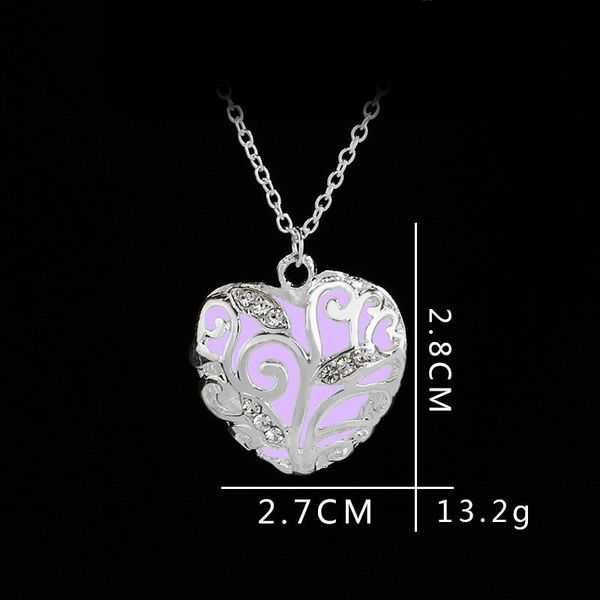

pendant necklaces hollow love heart creative christmas gift luminous zircon necklace woman mother girl wedding blessing jewelry, Silver