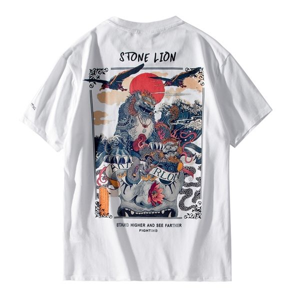 

men's t-shirts cotton t-shi cotton t-shirt round neck spring summer pattern print street loose trend short sleeve male clothing, White;black