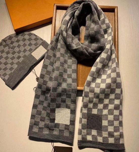 

fashion men women wool designer scarf beanie 2021 knitted hat set winter warm hats and scarves, Blue;gray