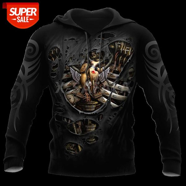 

steampunk mechanic skull 3d print spring autumn hoodie man women harajuku outwear zipper pullover sweatshirt casual #7b8s, Black