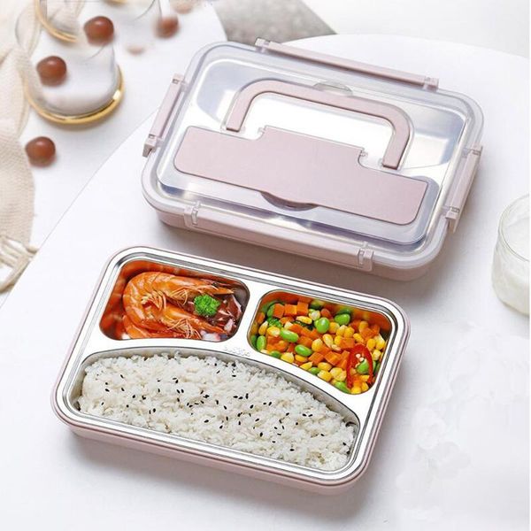 

dinnerware sets 304 stainless steel lunch box with spoon leak-proof bento boxes set microwave 1.2l children containe