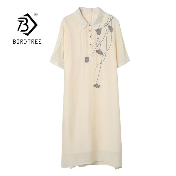 

plus size l-5xl women dress spring summer short sleeve turn-down collar loose embroidery floral ladies shirt dress d12801x 210419, Black;gray