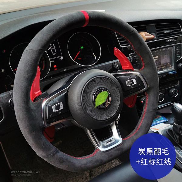 

Steering Wheel Cover For Volkswagen Golf 6 7 GTI Viloran T-Cross Tiguan Touareg D Shape Balck Leather Car Interior Accessories