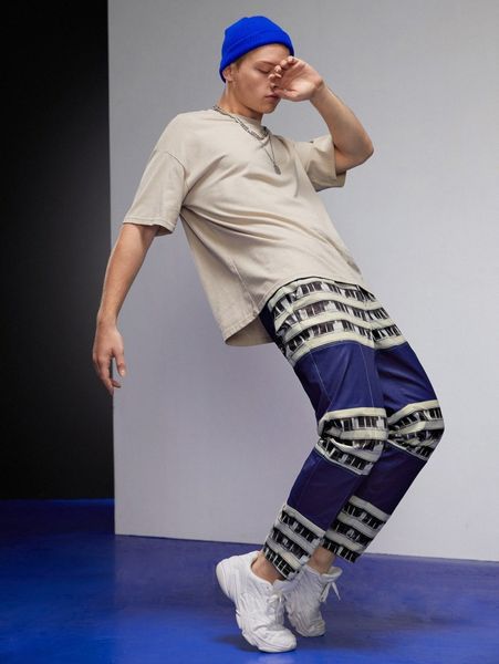 

x alexander kurmanin men graphic print stitching pants l51r#, Black