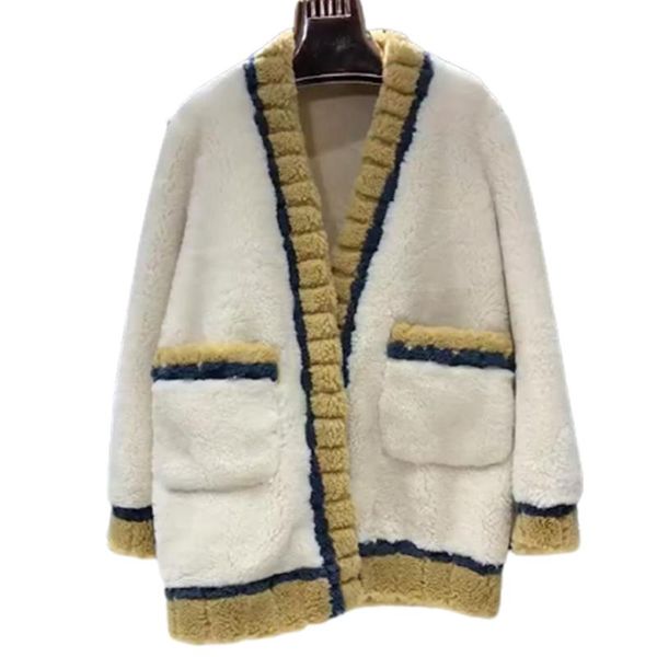 

women's fur & faux real coat sheep shearling autumn winter women clothes 2021 double-faced wool jackets korean vintage, Black