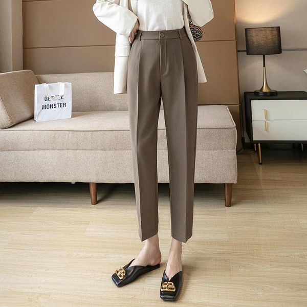 

women 2021 early autumn fashion high waist casual pants female loose straight trousers ladies solid color pockets m546 women's & capris, Black;white