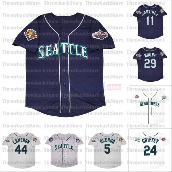 Maglia da baseball retrò 1997 2001 e 2012 maglie Home Road Seattle 51 Ichiro Suzuki 11 Edgar Martinez 5 John Olerud 29 Bret Boone 44 Mike Cameron