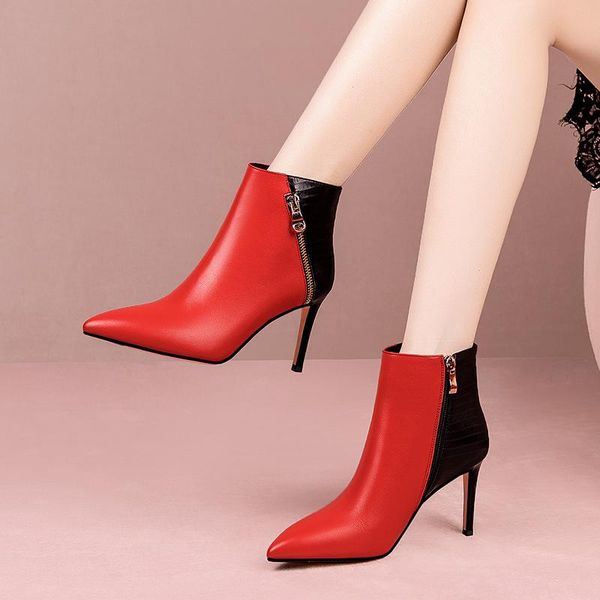 

boots 2021 spring fashion women short leather high heel color matching party catwalk, Black