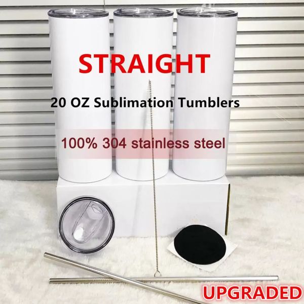 US 20oz Sublimasyon Boş Tumbler Bardak Paslanmaz Çelik Yalıtılmış Seyahat Ofis Kupaları Kapalı Kapak Saman İnce Su Kupası Toptan Xu