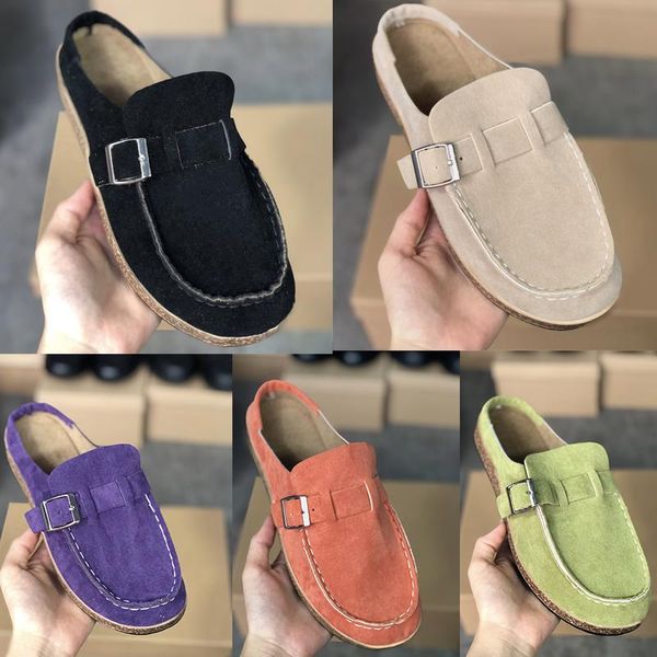 

women designer shoes mules slippers leather summer round toe 5 flops beach size pu flip 35-43 colors big sandals gsauj, Black