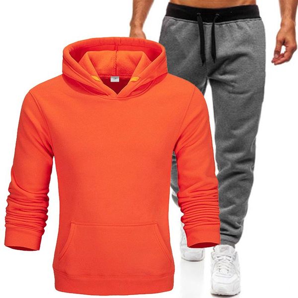 

men's tracksuits 2021 fashion sweater suit hoodie + pants two-piece women's sports solid color street style, Gray