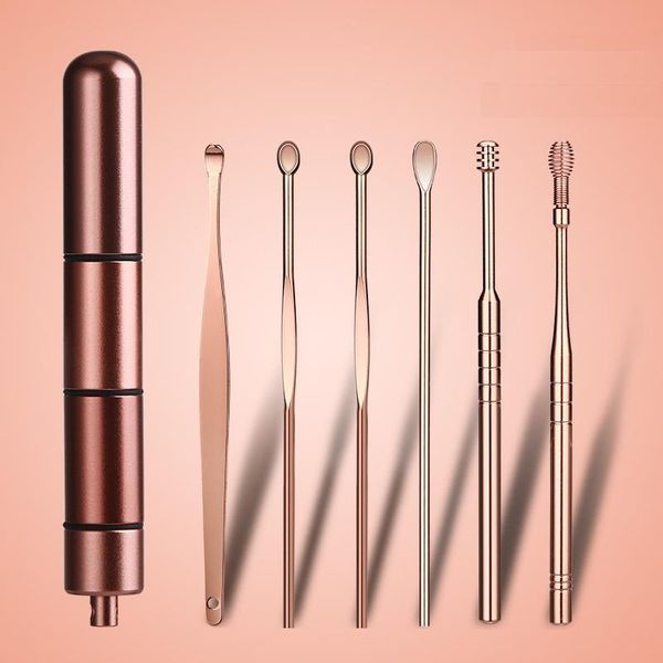 

electric nose & ear trimmers wax removal cleaning tool kit 6 pcs stainless steel curette earwax with spiral spring cleaner pick