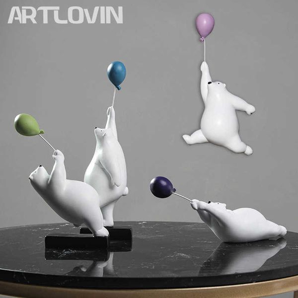 ARTLOVIN Creativo Orso Volante Figurine Palloncino Orsi Polari Figura Decorazione per la casa Montaggio a Parete in Resina Regalo Moderno per Ragazzo/Uomo/Bambini 210804