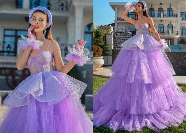 

fashion lilac ball gown evening quinceanera dresses glitter tulle sequined sweetheart layered puffy skirt prom dress, Black;red