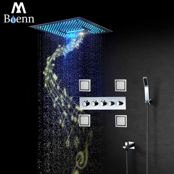 

boenn rain shower systems music set bathroom faucet thermostatic valve bath mixer tap embedded ceiling led head sets