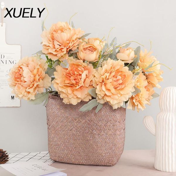 

artificial flowers wedding bridal hand holding bouquet 12 head overlord peony home decor fake travel pography props decorative & wreaths