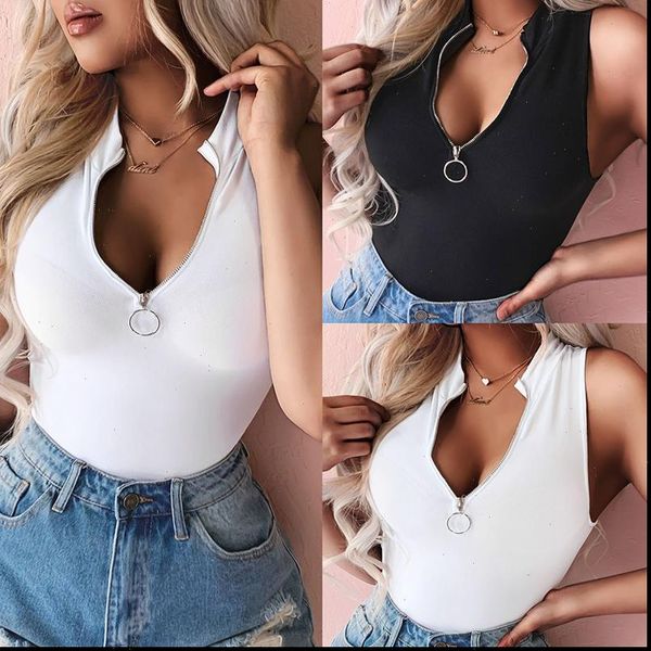

low cut womens cami off shoulder black white zipper sleeveless summer shirt tank