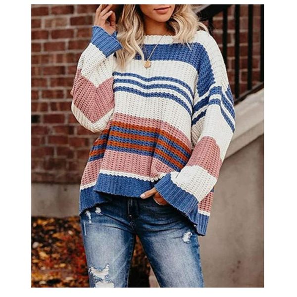 

women's sweaters sweater women fashion striped color block oversized pullovers 2021 winter o-neck casual loose long warm outerwear, White;black