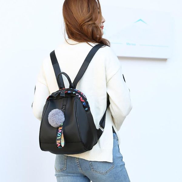 

outdoor bags female soft pu leather mini backpacks students fuzzy ball pendant shoulder schoolbags women fashion small travel bag backpack#2