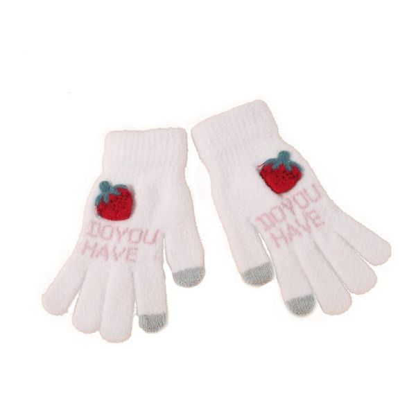 

five fingers gloves women warm outdoor full finger cute strawberry pattern knitted mittens lady winter thicken skiing glove, Blue;gray